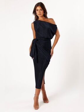New! Petal & Pup Santiago Navy Glitter One-Shoulder Midi Dress Size Small